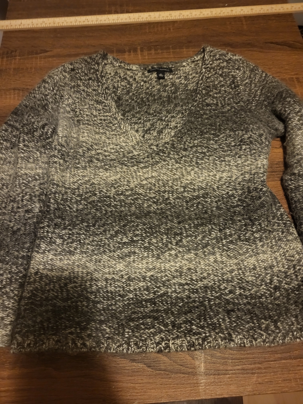 Women's V-Neck Marled Gray Sweater
